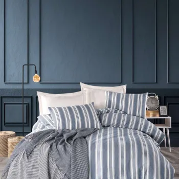 Lenjerie de pat dubla, L'essentiel Maison, Soft Line, Albastru navy imagine
