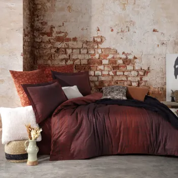 Lenjerie de pat dubla, L'essentiel Maison, Tamir, Rosu claret imagine