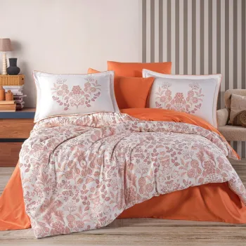 Lenjerie de pat dubla, L'essentiel Maison, Tiago, SATIN DE BUMBAC, Portocaliu imagine
