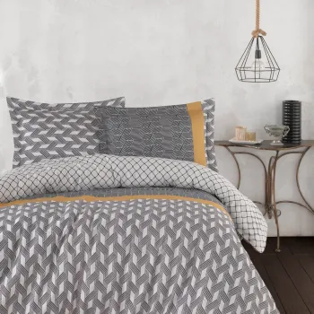 Lenjerie de pat dubla, L'essentiel Maison, Veneto, Negru / Alb / Portocaliu imagine