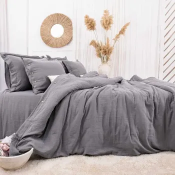 Lenjerie de pat dubla, L'essentiel Maison, Vetro, Bumbac, Antracit imagine