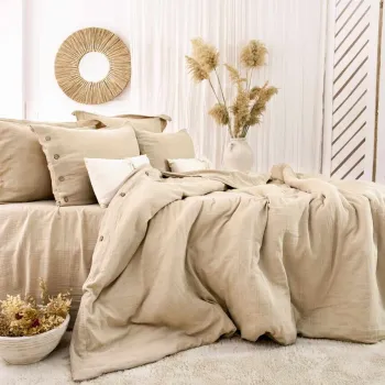 Lenjerie de pat dubla, L'essentiel Maison, Vetro, Bumbac, Bej imagine