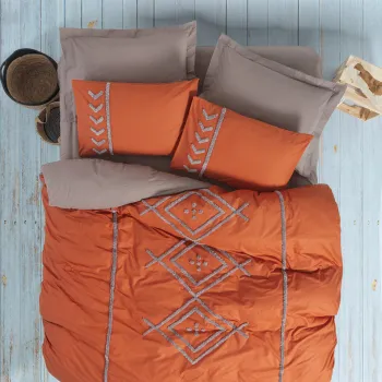 Lenjerie de pat dubla, Liya - Tile Red, Cotton Box, Bumbac Ranforce imagine