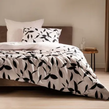 Lenjerie de pat dubla Lydia, Homla, 3 piese, 160x200 cm, bumbac satinat, bej/negru imagine