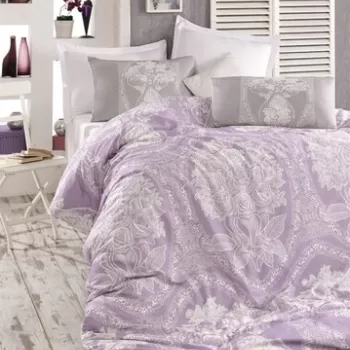 Lenjerie de pat dubla Madam Lili, Pearl Home, 4 piese, 220x240 cm, bumbac ranforce, lila imagine