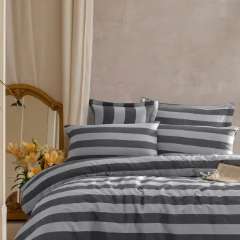 Lenjerie de pat dubla, Max Yollu Saten - Black, EnLora Home, 70% bumbac/30% poliester imagine