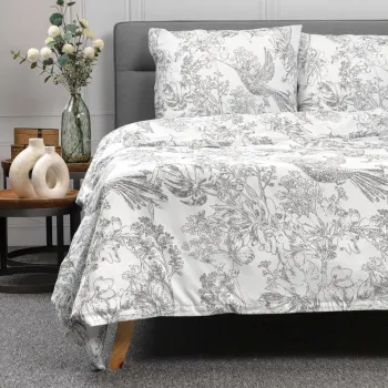 Lenjerie de pat dubla Morales, Homla, 3 piese, 160x200 cm, bumbac, alb/gri imagine