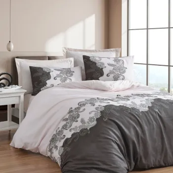 Lenjerie de pat dubla, New Mixscarlet - Beige, EnLora Home, 65% bumbac/35% poliester imagine