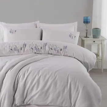 Lenjerie de pat dubla, Nilda - Light Grey, Saheser, Bumbac imagine