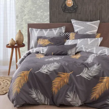 Lenjerie de pat dubla, Olivia - Gold, Grey vPoly, Eponj Home, 65% bumbac/35% poliester imagine