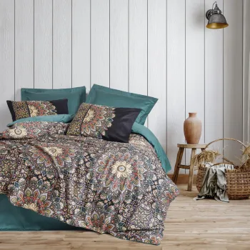 Lenjerie de pat dubla, Ornate - Petrol, Cotton Box, Bumbac Satinat imagine