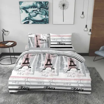 Lenjerie de pat dubla Paris, Bedora, 4 piese, 200x220, 100% bumbac, multicolor imagine
