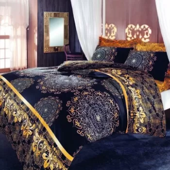 Lenjerie de pat dubla, Pearl Home, Osmanli Yellow, 4 piese, amestec bumbac, negru/auriu imagine