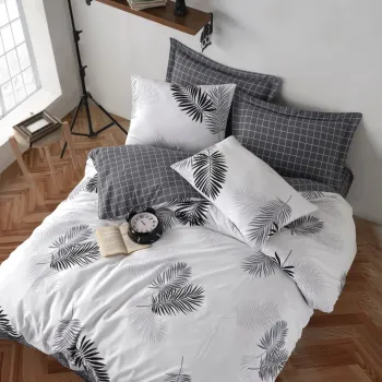 Lenjerie de pat dubla, Pipong - White, Grey, Acasa EnLora, 80% bumbac / 20% poliester imagine