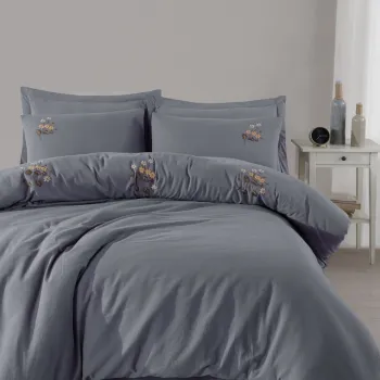 Lenjerie de pat dubla, Poppy - Anthracite, Saheser, Bumbac imagine