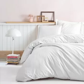 Lenjerie de pat dubla Premium, 4 piese, 200x220 cm, 100% bumbac satinat, Cotton Box, Stripe, alb imagine