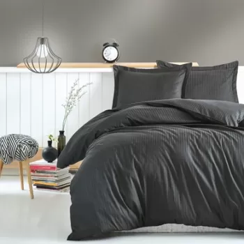 Lenjerie de pat dubla Premium, 4 piese, 200x220 cm, 100% bumbac satinat, Cotton Box, Stripe, antracit imagine