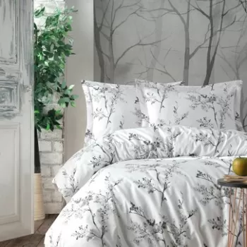 Lenjerie de pat dubla, Primacasa by Turkiz, Cicory 182TRQ52249, 3 piese, bumbac ranforce, alb/verde imagine