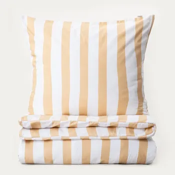 Lenjerie de pat dubla Rayas, Homla, 160x200 cm, 3 piese, microfibra din poliester, alb/bej imagine