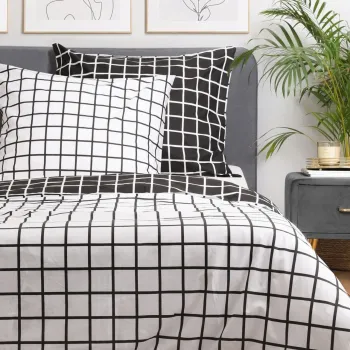 Lenjerie de pat dubla Reyes, Homla, 3 piese, 200x220 cm, bumbac, alb/negru imagine