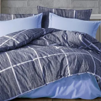 Lenjerie de pat dubla, Rian - Blue, Dowry World, 65% bumbac/35% poliester imagine