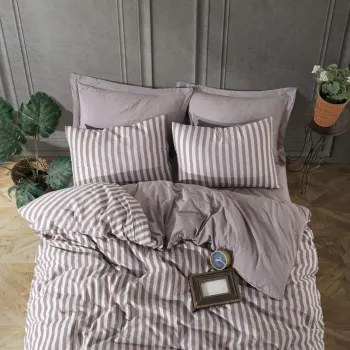 Lenjerie de pat dubla, Road Potlu - Brown, EnLora Home, 70% bumbac/30% poliester imagine