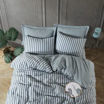 Lenjerie de pat dubla, Road Potlu - Green, EnLora Home, 70% bumbac/30% poliester imagine