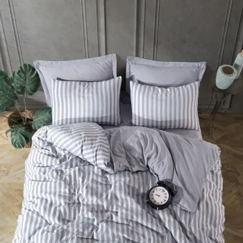 Lenjerie de pat dubla, Road Potlu - Light Grey, EnLora Home, 70% bumbac/30% poliester imagine