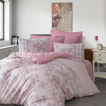 Lenjerie de pat dubla, Roza - Pink, EnLora Home, 65% bumbac/35% poliester imagine