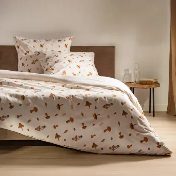 Lenjerie de pat dubla Shroom, Homla, 3 piese, 160x200 cm, microfibra, ecru imagine