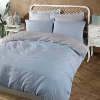 Lenjerie de pat dubla, Solid - Light Blue, Grey, Eponj Home, 65% bumbac/35% poliester imagine