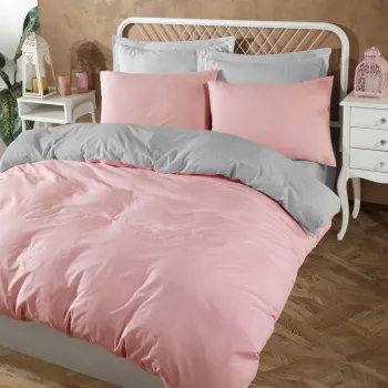 Lenjerie de pat dubla, Solid - Powder, Grey, Eponj Home, 65% bumbac/35% poliester imagine