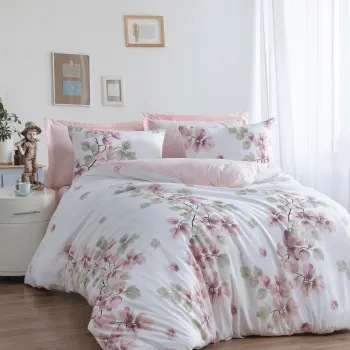 Lenjerie de pat dubla, Spring - White, EnLora Home, 65% bumbac/35% poliester imagine