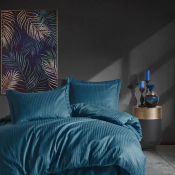 Lenjerie de pat dubla, Stripe - Blue, Cotton Box, Bumbac Satinat imagine