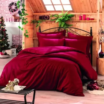 Lenjerie de pat dubla Stripe - Claret Red v2, Cotton Box, 4 piese, bumbac satinat, visiniu imagine