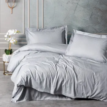 Lenjerie de pat dubla, Stripe - Grey, Cotton Box, Bumbac Satinat imagine
