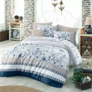 Lenjerie de pat dubla Sudenaz, Pearl Home, 4 piese, 220x240 cm, bumbac ranforce, albastru imagine