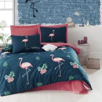 Lenjerie de pat dubla Super King, 3 piese, 220x260 cm, amestec bumbac, Eponj Home, Big Filamin, albastru inchis imagine