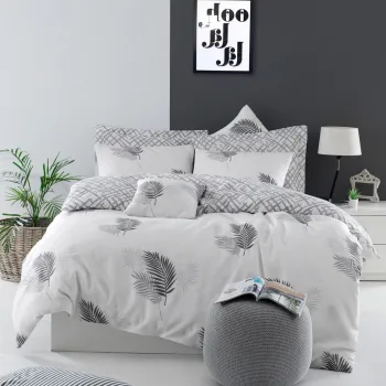 Lenjerie de pat dubla Super King, 3 piese, 220x260 cm, amestec bumbac, Eponj Home, Palma, gri imagine