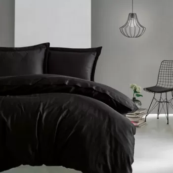 Lenjerie de pat dubla Super King (EU) (IT), 3 piese, Elegant - Black, Cotton Box, Bumbac Satinat imagine