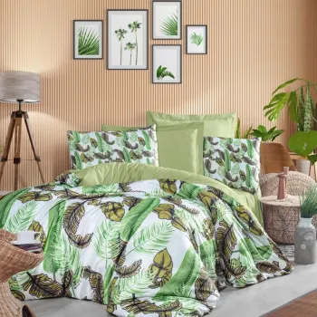 Lenjerie de pat dubla Super King (EU) (IT), 3 piese, L'essentiel Maison, 472, Verde/Alb imagine