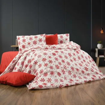 Lenjerie de pat dubla Super King (EU) (IT), 3 piese, L'essentiel Maison, Chr-Coverset-4, Alb/Rosu imagine