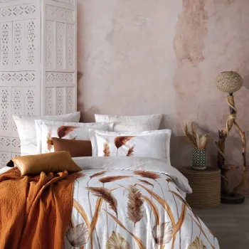 Lenjerie de pat dubla Super King (EU) (IT), 3 piese, L'essentiel Maison, Fadime, Maro/Alb imagine