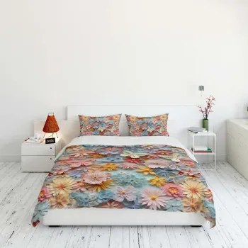 Lenjerie de pat dubla Super King (EU) (IT), 3 piese, L'essentiel Maison, FLW_DVT25-10, Multicolor imagine