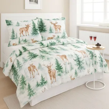 Lenjerie de pat dubla Super King (EU) (IT), 3 piese, L'essentiel Maison, Forest, Bumbac;Poliester, Alb / Verde / Maro imagine