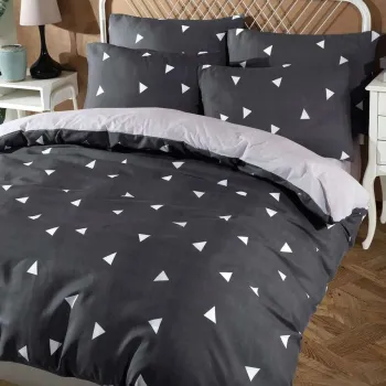 Lenjerie de pat dubla Super King (EU) (IT), 3 piese, L'essentiel Maison, Geometrik, Gri imagine