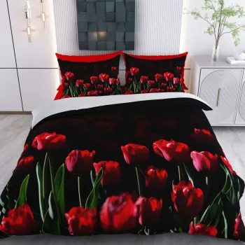 Lenjerie de pat dubla Super King (EU) (IT), 3 piese, L'essentiel Maison, Hasene, Bumbac;Poliester, Negru / Rosu / Verde imagine