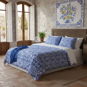 Lenjerie de pat dubla Super King (EU) (IT), 3 piese, L'essentiel Maison, Linza, Albastru inchis/Alb imagine