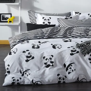 Lenjerie de pat dubla Super King (EU) (IT), 3 piese, L'essentiel Maison, Panda, Alb/Negru imagine