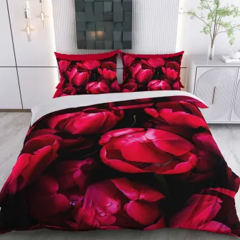 Lenjerie de pat dubla Super King (EU) (IT), 3 piese, L'essentiel Maison, Pigane, Bumbac;Poliester, Rosu/Negru imagine